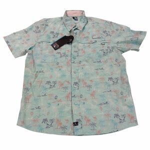 Salt Life SLX Performance Fishing Shirt Medium NWT Light Blue Palm Fish Print